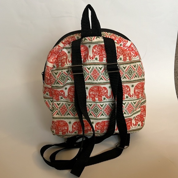 Elephant Print Mini Backpack Orange Green - Picture 3 of 8